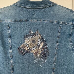 Christine Alexander Swarovski Embellished Horse Denim Jacket M